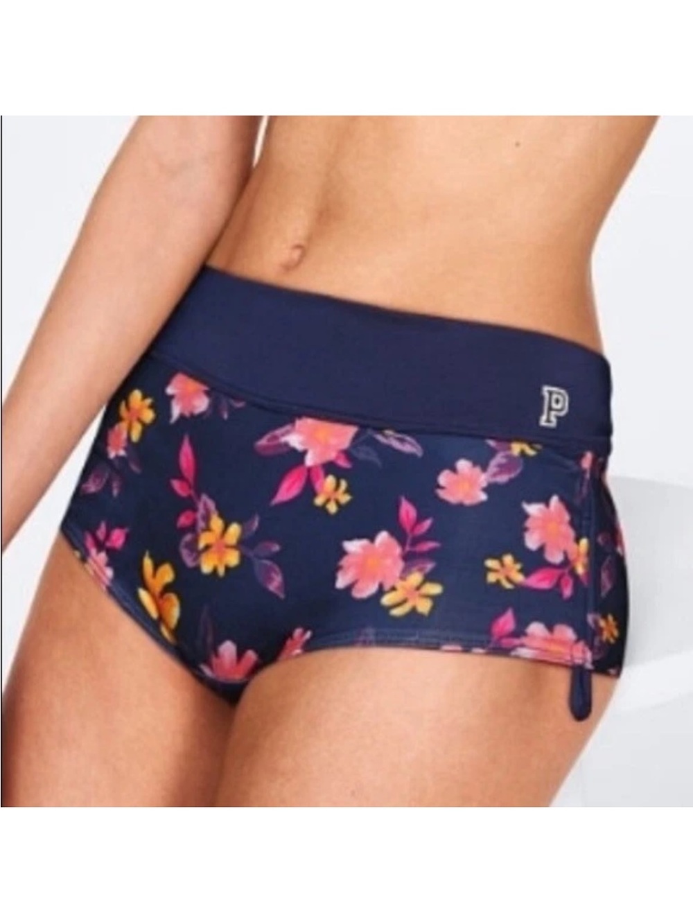 Victorias Secret PINK Gym To Swim Shorts Bottoms Cinching Sides Shorties Blue